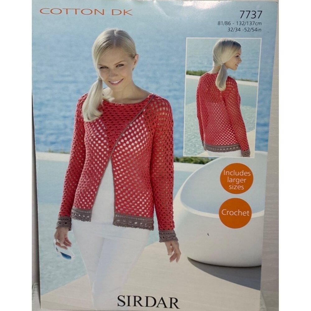 Sirdar Crochet Pattern 7737 Cotton DK Womens Cardigan
